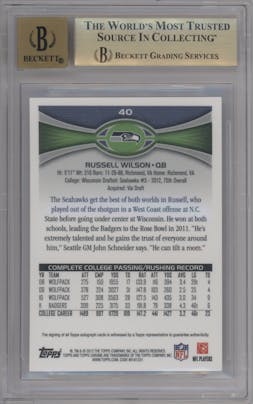 Russell Wilson from the 2012 Topps Chrome set graded by Beckett and given an overall grade of 9.5.