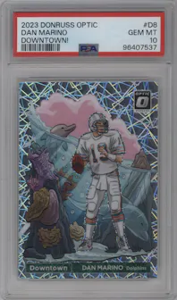 Dan Marino from the 2023 Donruss Optic set graded by PSA and given an overall grade of 10.
