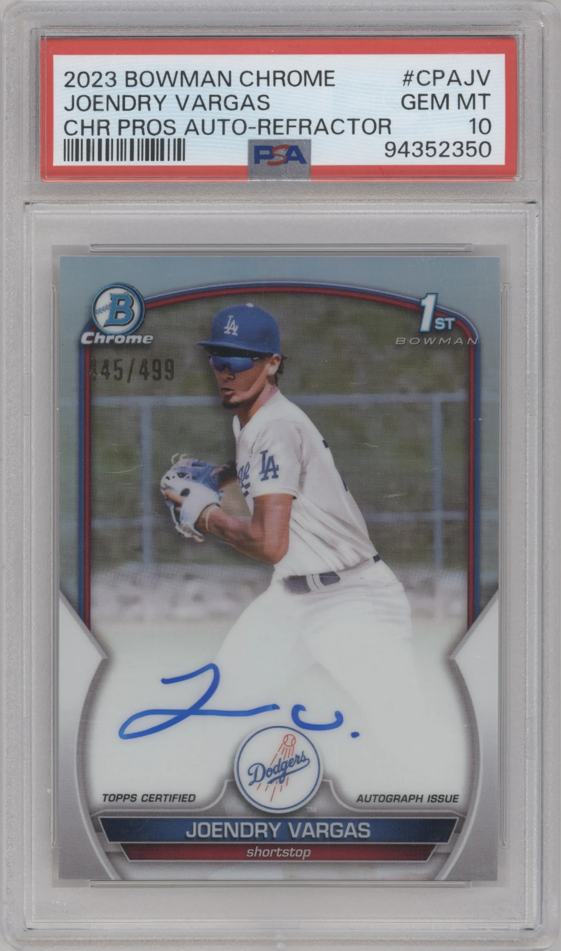 2023 Bowman Chrome Chr.Pros.Auto Joendry Vargas Refractor PSA 10