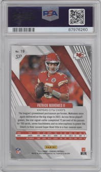 Patrick Mahomes II from the 2023 Panini Phoenix set featuring a Silver parallel graded by PSA and given an overall grade of 9.