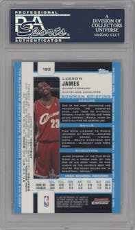 LeBron James from the 2003-04 Bowman set graded by PSA and given an overall grade of 10.