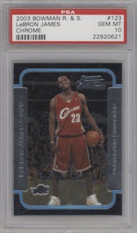 LeBron James from the 2003-04 Bowman set graded by PSA and given an overall grade of 10.
