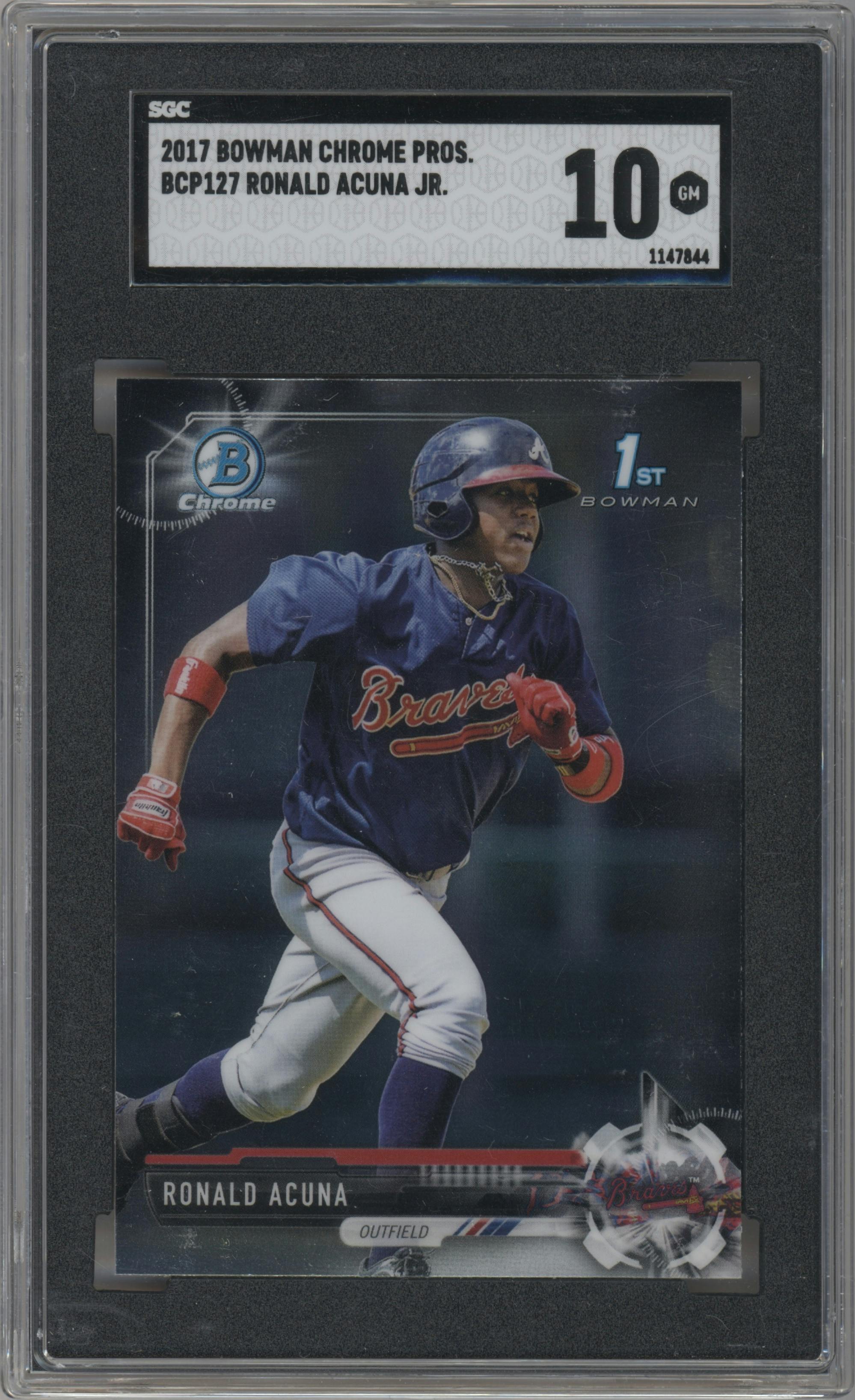 Ronald Acuna from the 2017 Bowman set graded by SGC and given an overall grade of 10.