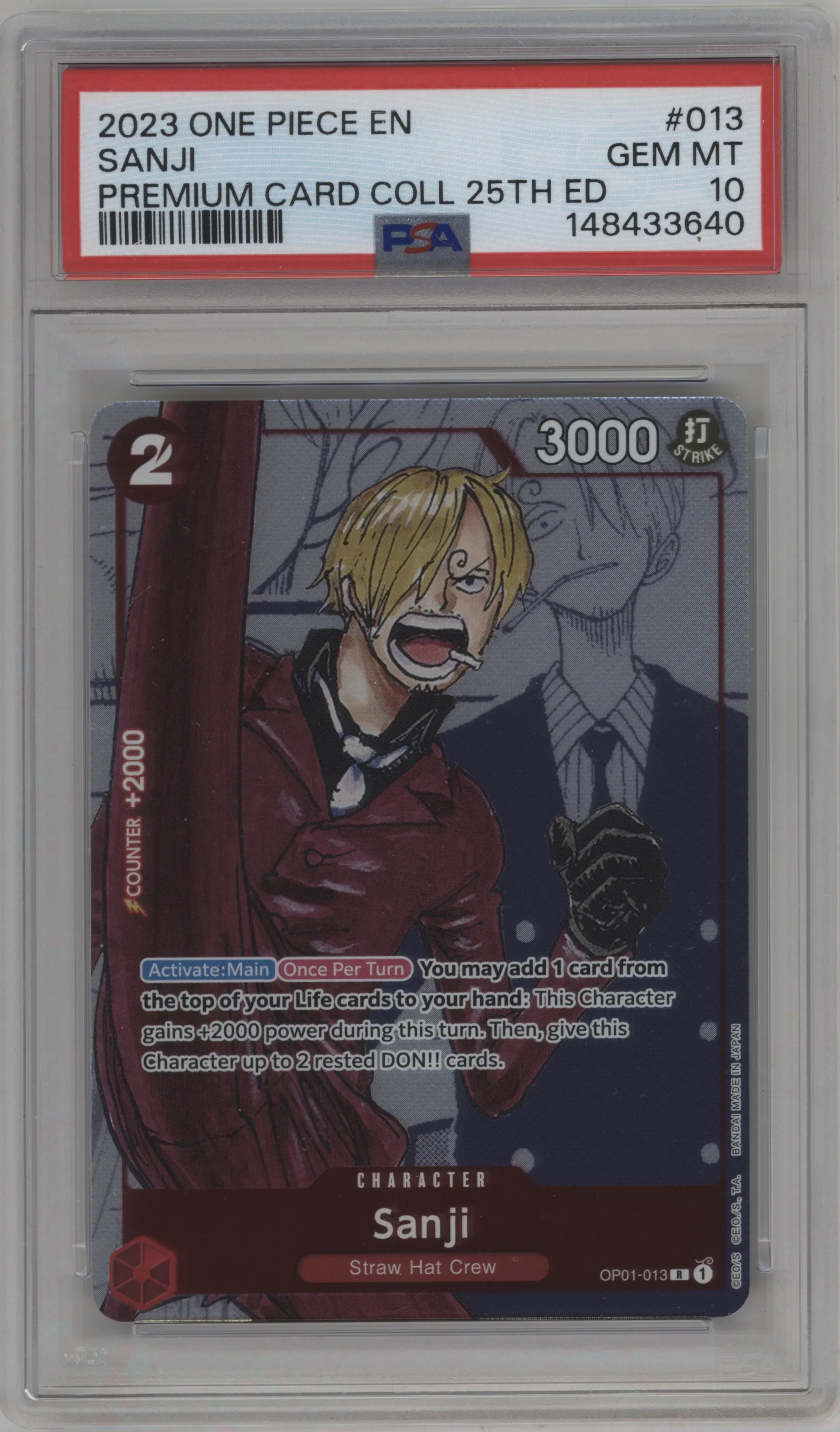 2023 One Piece Premium Collection 25th Ed. Sanji PSA 10