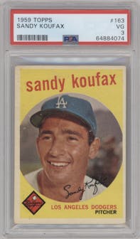 Sandy Koufax from the 1959 Topps set graded by PSA and given an overall grade of 3.
