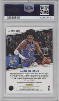 Jalen Williams from the 2022-23 Panini Donruss Optic  set featuring a Gold parallel graded by PSA and given an overall grade of 10.