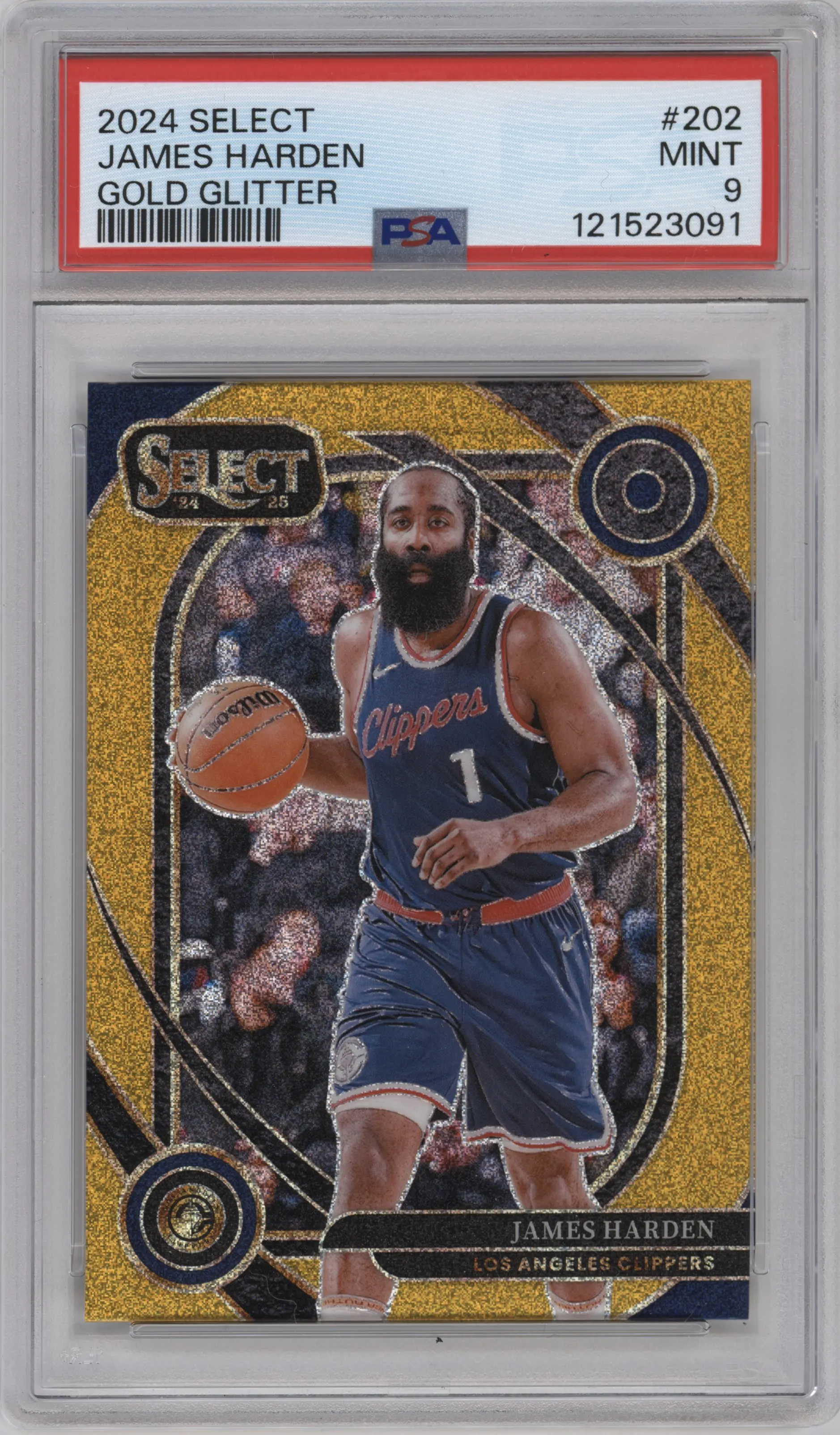 2024 Panini Select Courtside James Harden Gold Glitter PSA 9