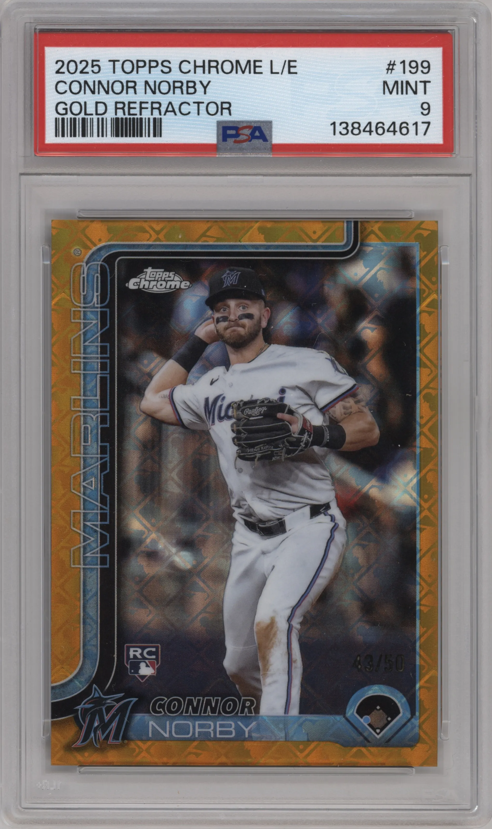 2025 Topps Chrome Logofractor Edition Connor Norby Gold Refractor #199 PSA 9