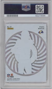 Puka Nacua from the 2023 Panini Illusions set graded by PSA and given an overall grade of 10.