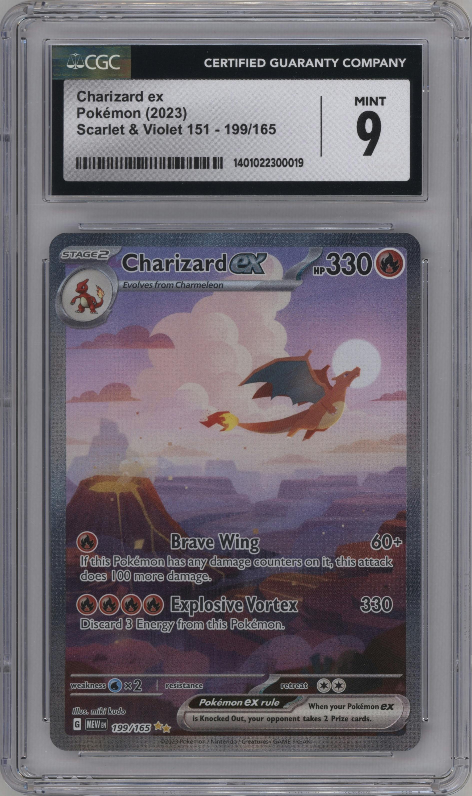 Charizard ex from the 2023 Pokemon SV set graded by CSG and given an overall grade of 9.