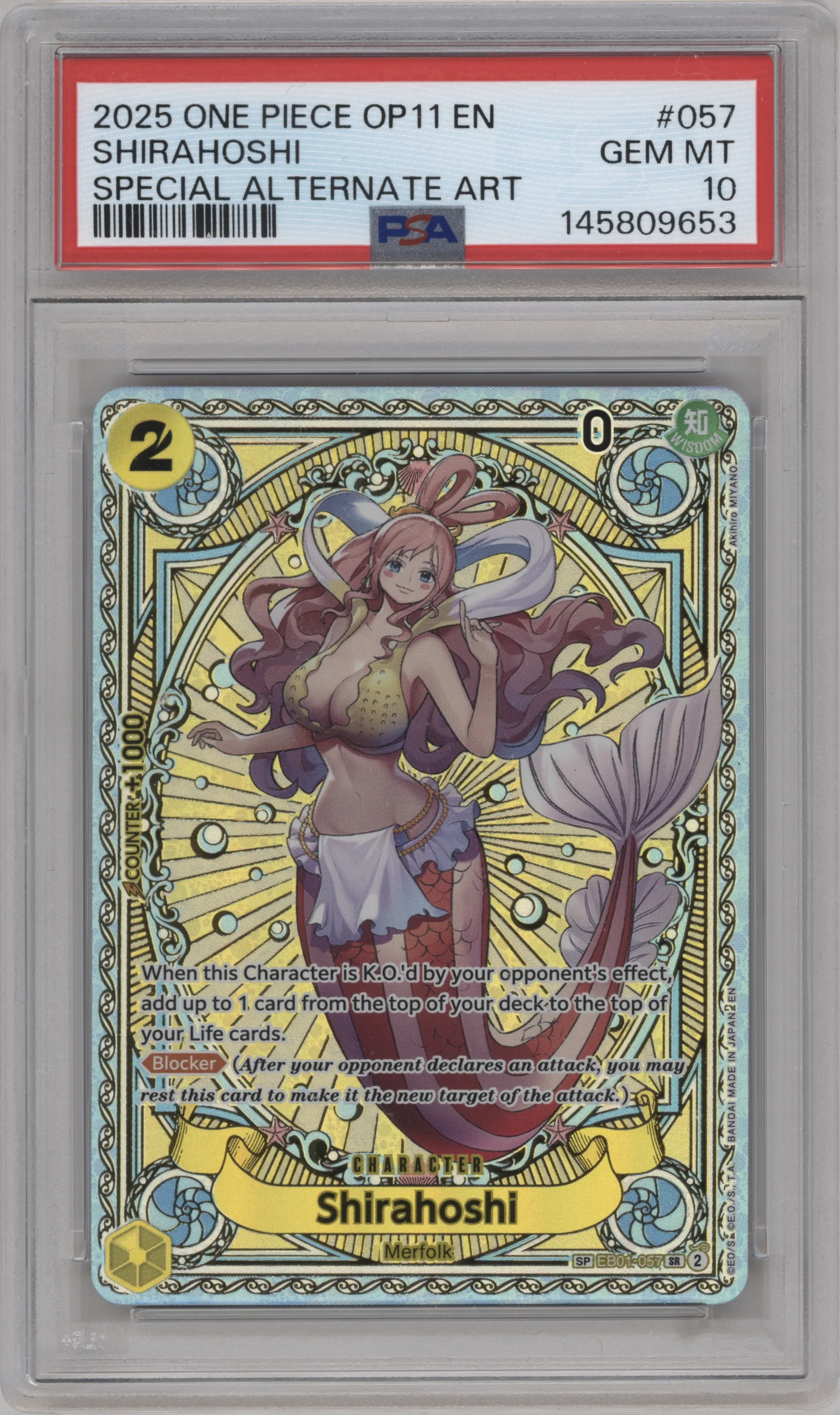 2025 One Piece A Fist of Divine Speed Shirahoshi Alternate Art EB01-057 SR #SP EB01-057 SR PSA 10