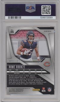Rome Odunze from the 2024 Panini Prizm set featuring a Red Wave parallel graded by PSA and given an overall grade of 9.