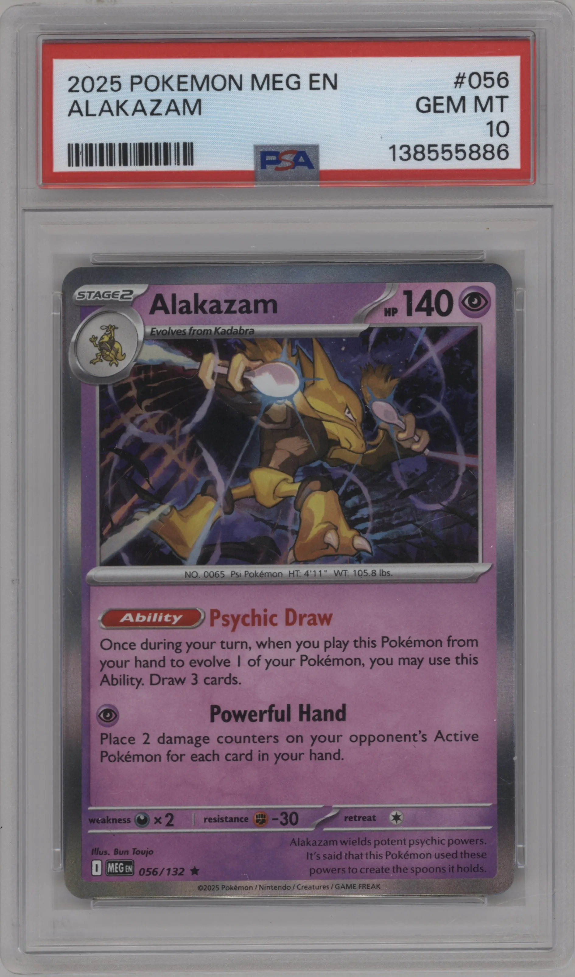 2025 Pokemon Mega Evolution Alakazam #056 PSA 10
