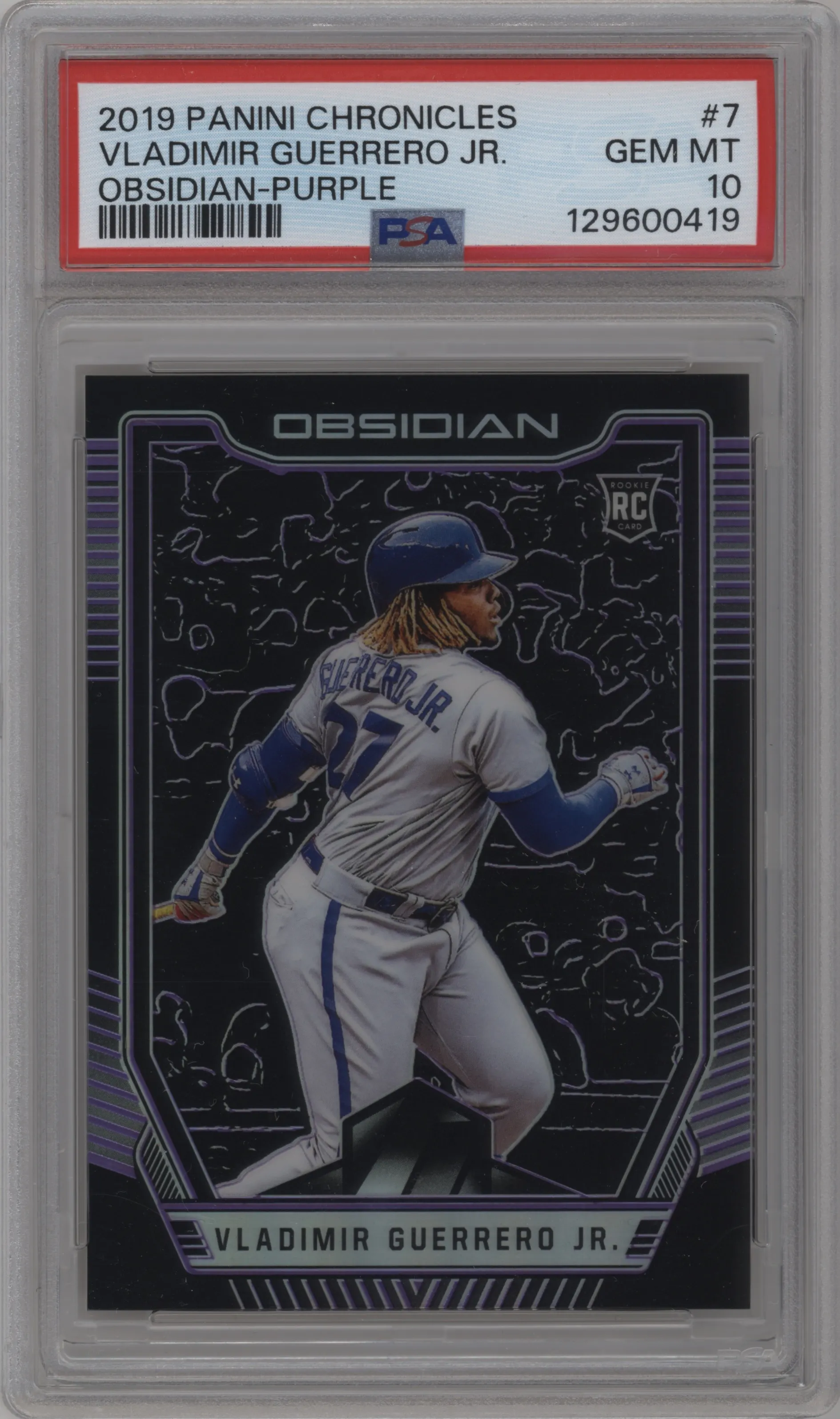 2019 Panini Chronicles Obsidian Vladimir Guerrero Jr. Electric Etch Purple #7 PSA 10