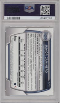 Junior Caminero from the 2023 Bowman Mega Box set graded by PSA and given an overall grade of 10.