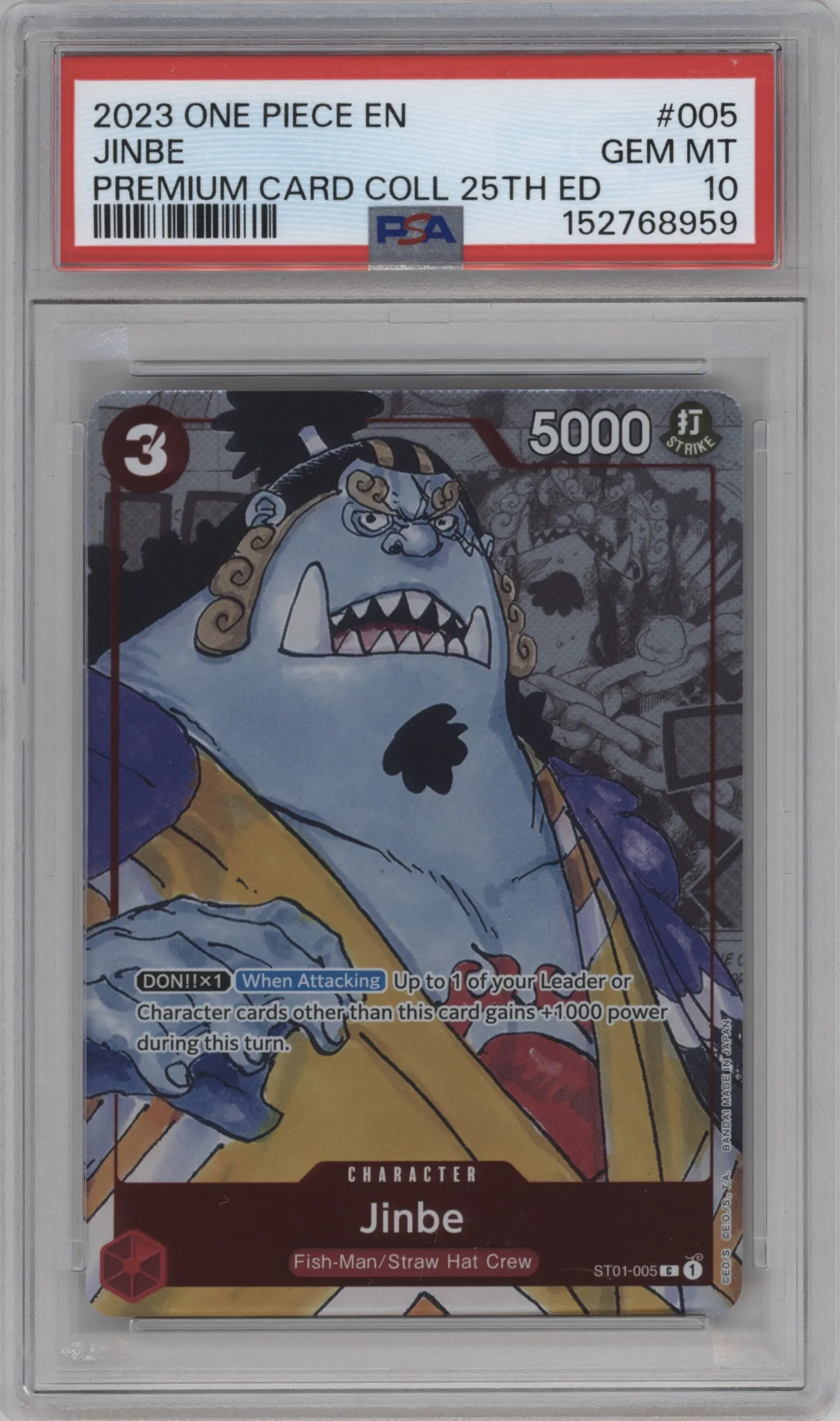 2023 One Piece Premium Collection 25th Ed. Jinbe PSA 10