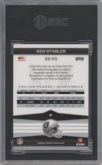 Ken Stabler from the 2008 Donruss Playoff Silver Signatures set graded by SGC and given an overall grade of 9.