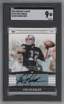 Ken Stabler from the 2008 Donruss Playoff Silver Signatures set graded by SGC and given an overall grade of 9.
