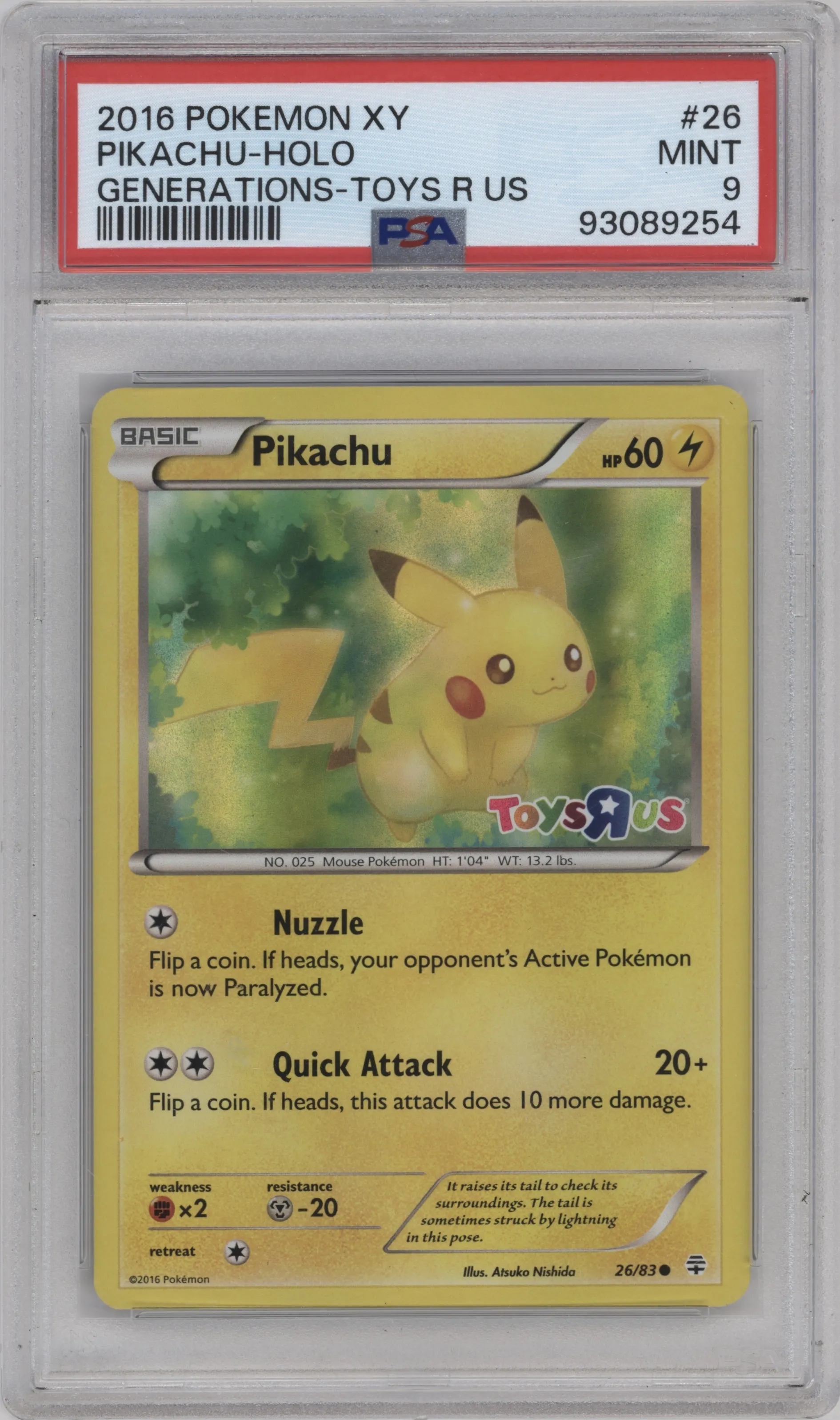 2016 Pokemon XY Generations Pikachu Toys R Us #26 PSA 9