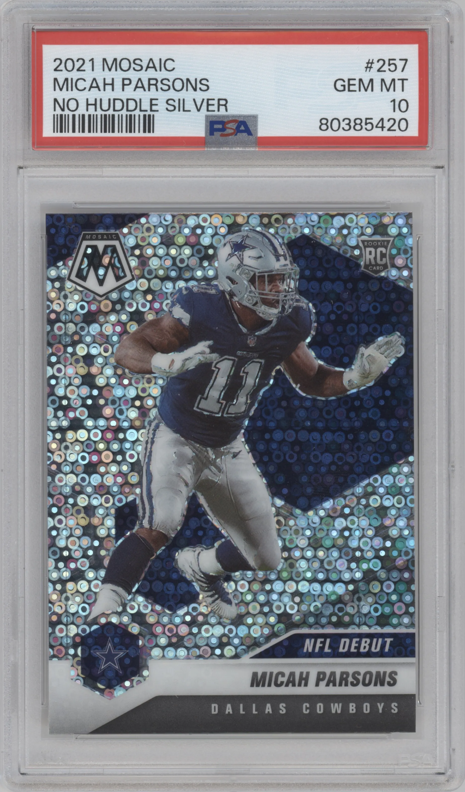 2021 Panini Mosaic Micah Parsons No Huddle Silver PSA 10