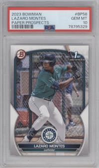 Lazaro Montes from the 2023 Bowman  set graded by PSA and given an overall grade of 10.