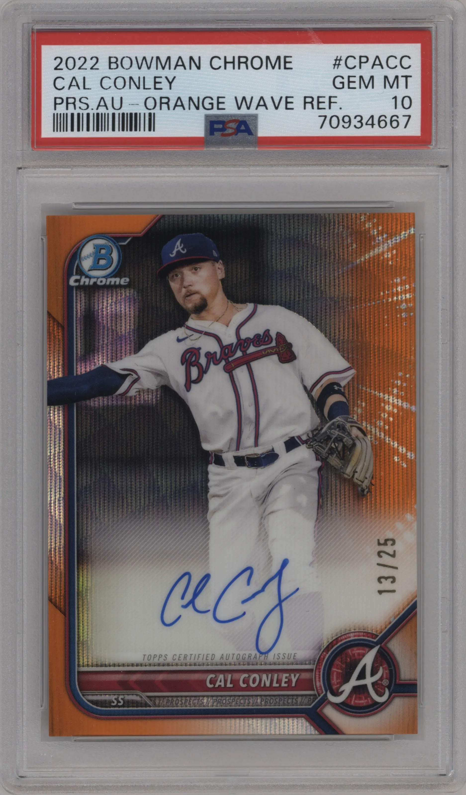 2022 Bowman Chrome Pros.Auto Cal Conley Orange Wave Refractor #CPA-CC PSA 10