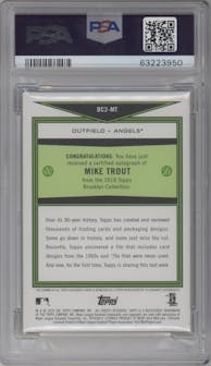 Mike Trout from the 2018 Topps Brooklyn Collection set featuring a Platinum parallel graded by PSA and given an overall grade of 10.
