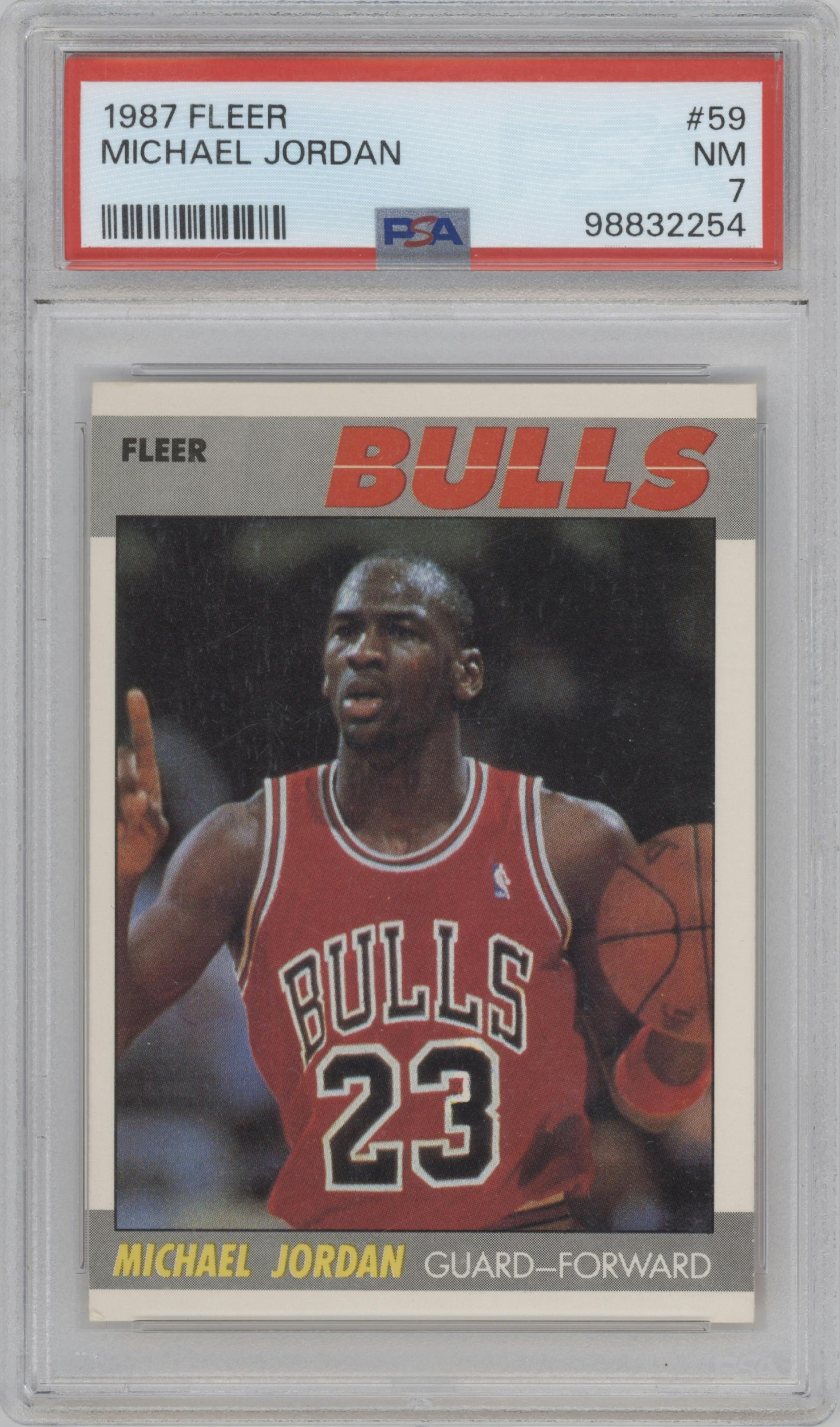 Michael Jordan from the 1987-88 Fleer set graded by PSA and given an overall grade of 7.