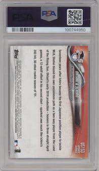 Shohei Ohtani/Ichiro Suzuki from the 2018 Topps Update set graded by PSA and given an overall grade of 9.
