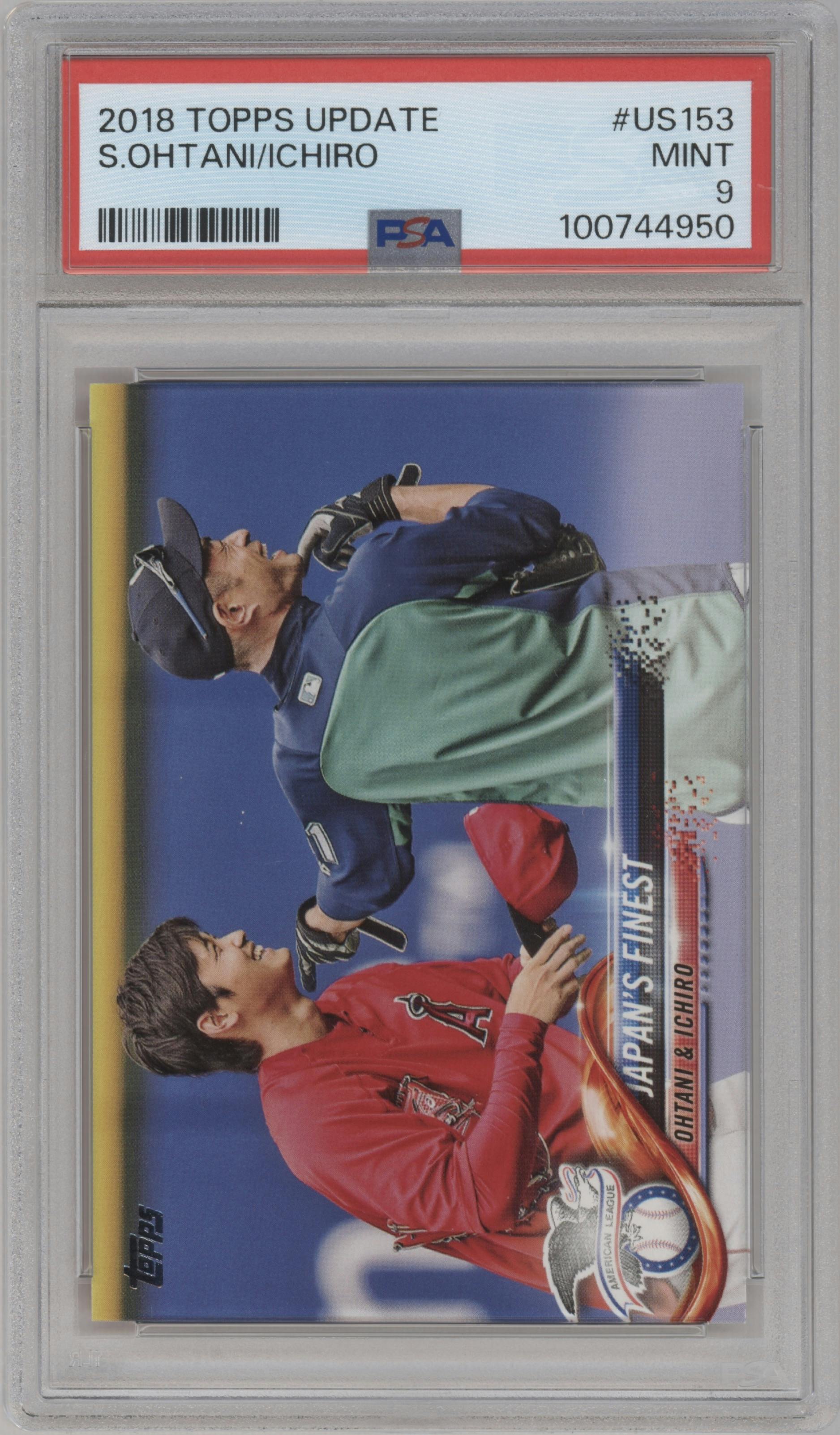 Shohei Ohtani/Ichiro Suzuki from the 2018 Topps Update set graded by PSA and given an overall grade of 9.