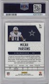 Micah Parsons from the 2021 Panini Phoenix set featuring a Fire Burst parallel graded by PSA and given an overall grade of 10.