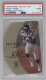  Randy Moss from the 1999 Skybox Molten Metal set featuring a Gold parallel graded by PSA and given an overall grade of 9.