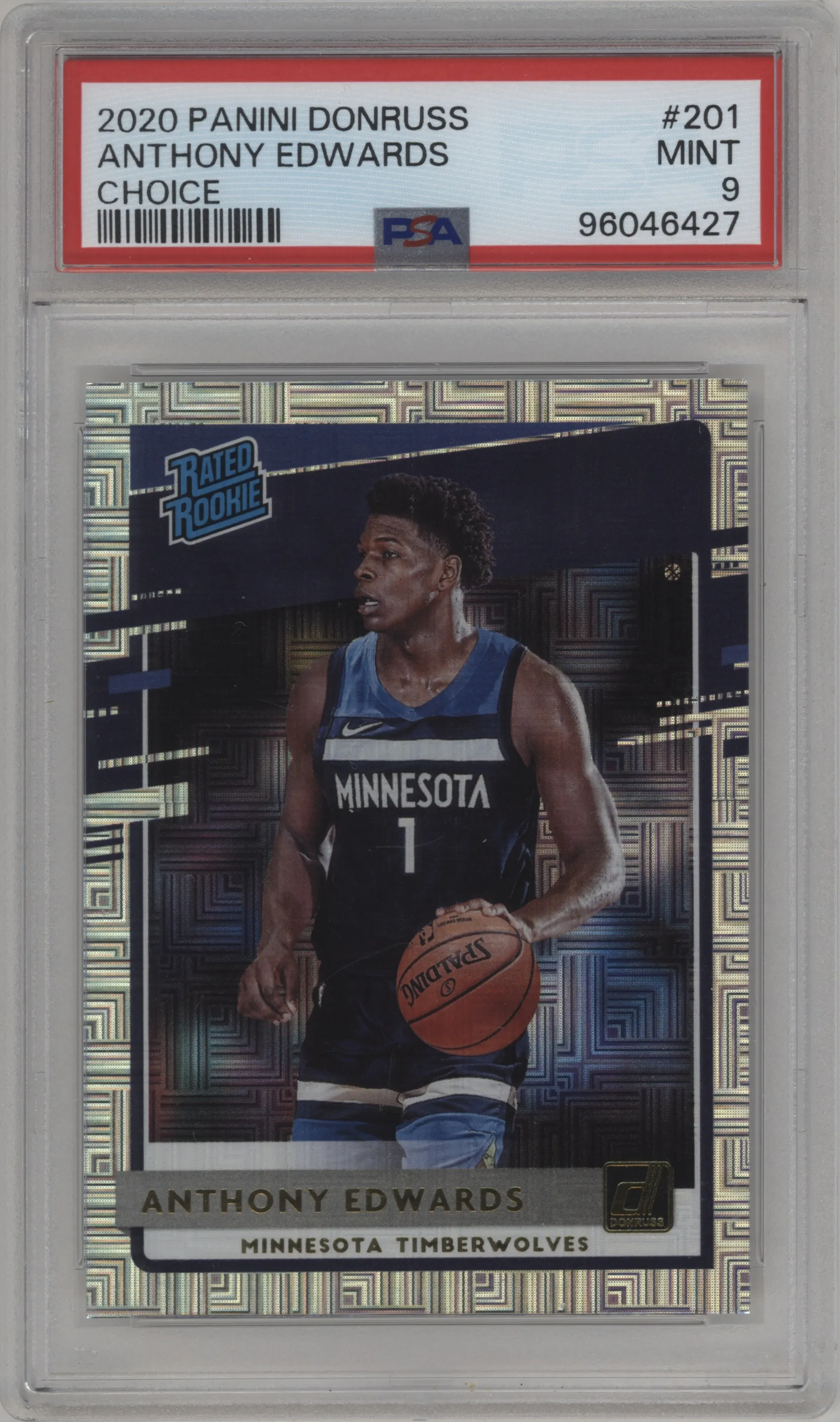 2020 Panini Donruss Rated Rookie Anthony Edwards Choice #201 PSA 9