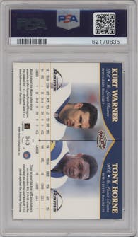 Kurt Warner/Tony Horne from the 1999 Pacific set graded by PSA and given an overall grade of 9.