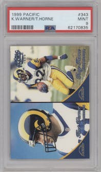 Kurt Warner/Tony Horne from the 1999 Pacific set graded by PSA and given an overall grade of 9.