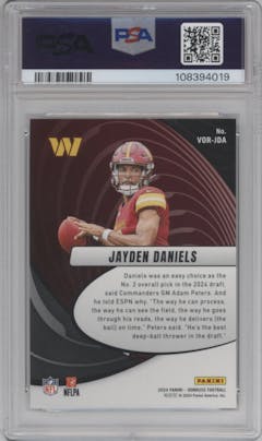 Jayden Daniels from the 2024 Donruss set graded by PSA and given an overall grade of 10.