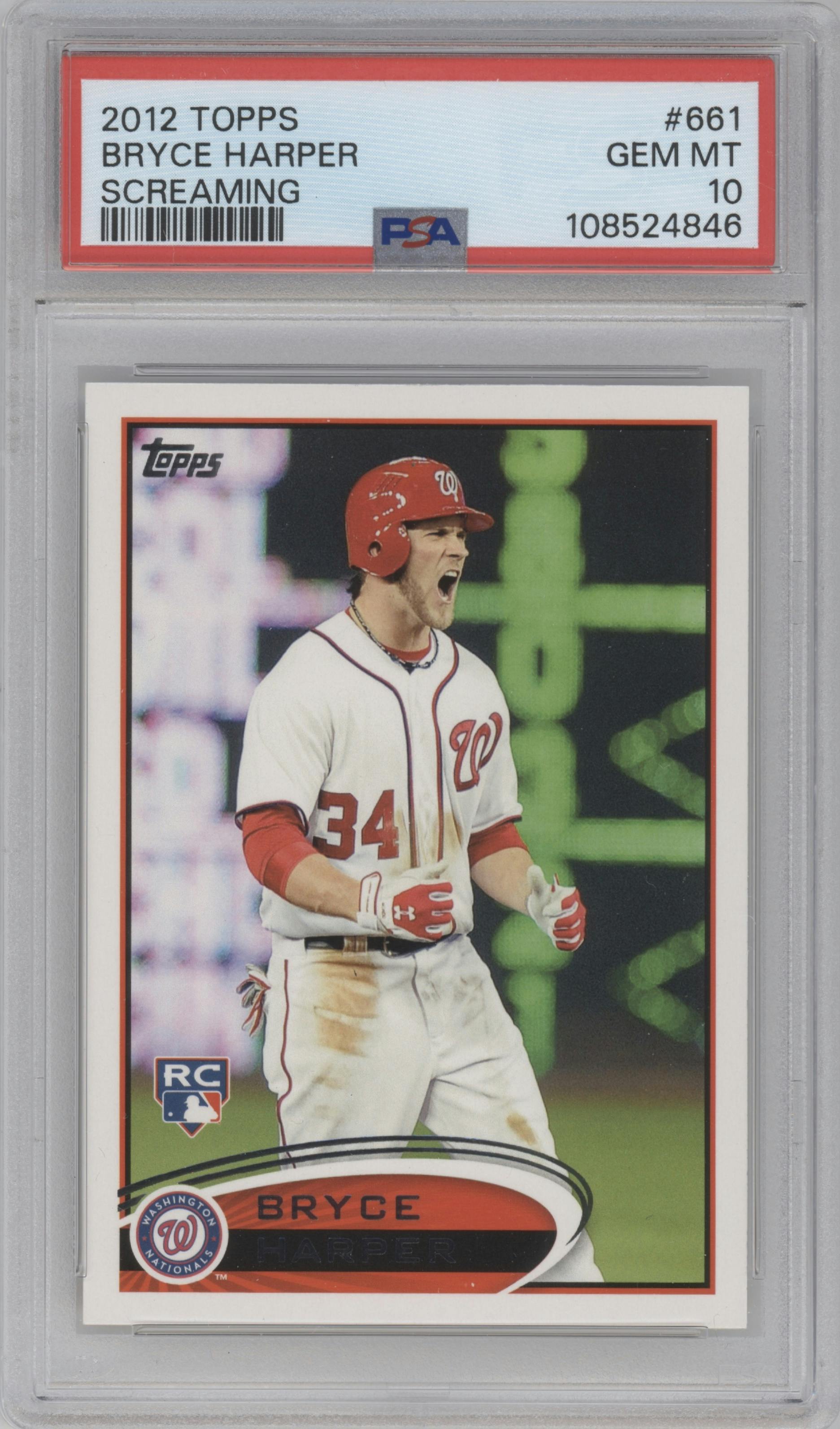 Bryce Harper from the 2012 Topps Series 2 set graded by PSA and given an overall grade of 10.