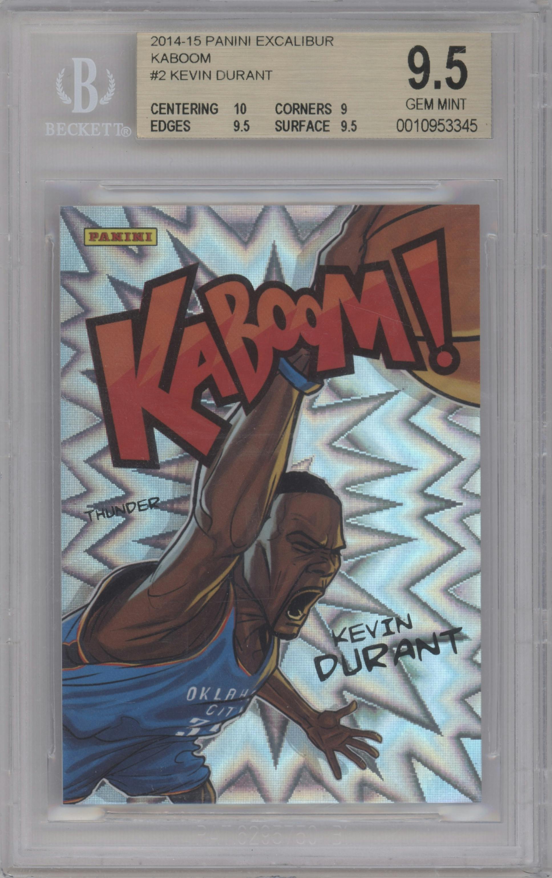 Kevin Durant from the 2014-15 Panini Excalibur set graded by Beckett and given an overall grade of 9.5.