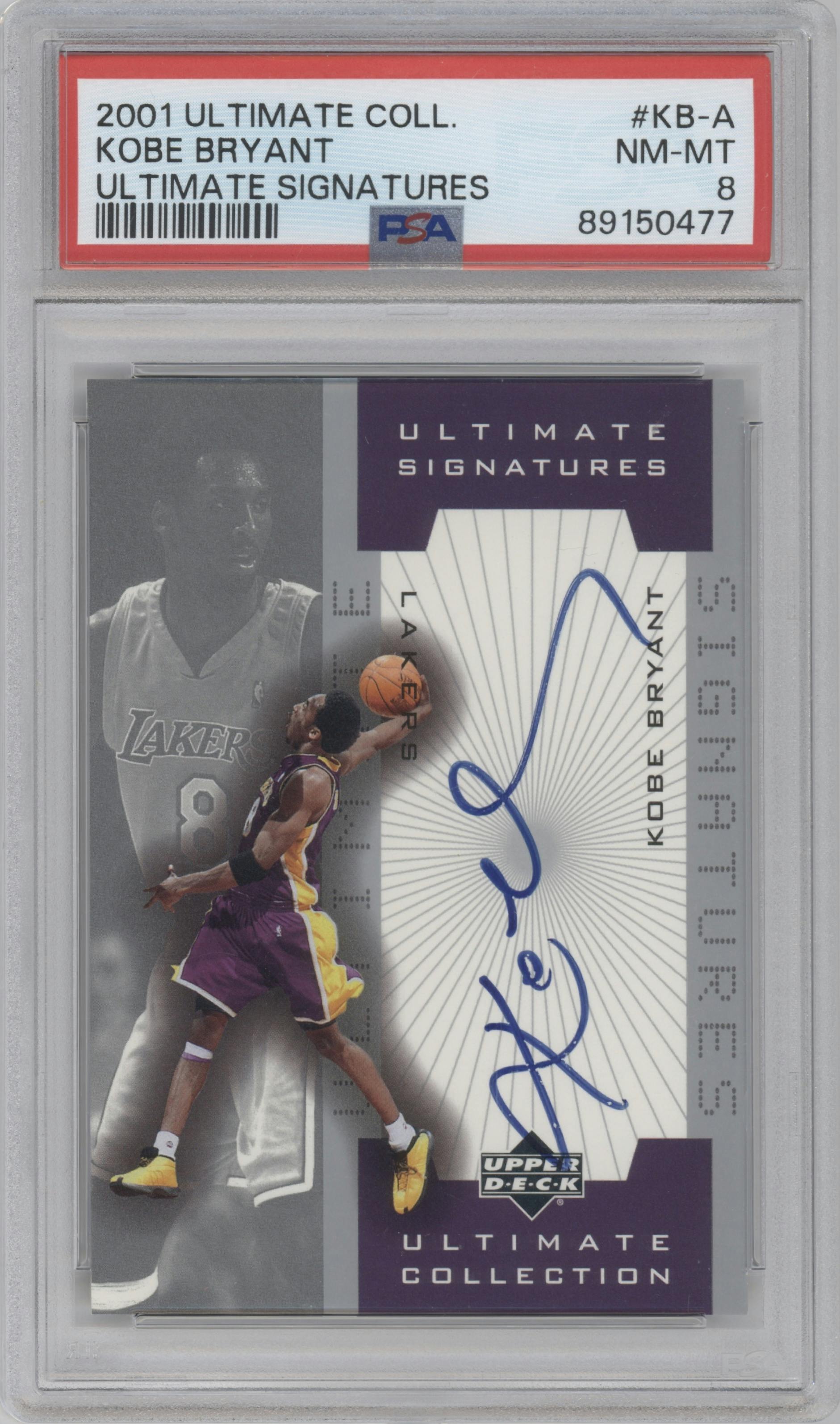 Kobe Bryant from the 2001-02 Upper Deck Ultimate Collection set graded by PSA and given an overall grade of 8.