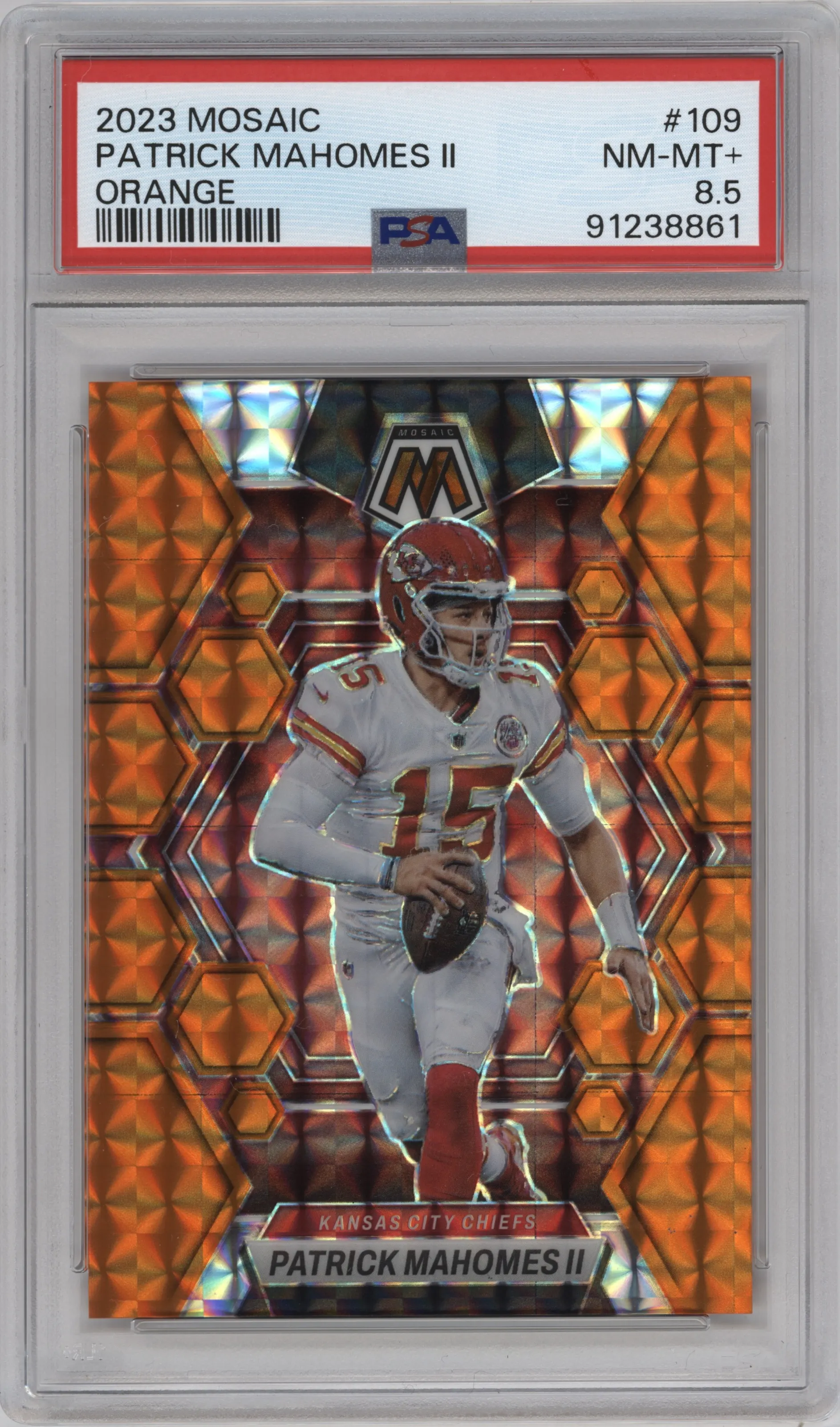 2023 Panini Mosaic Patrick Mahomes II Orange Mosaic PSA 8.5