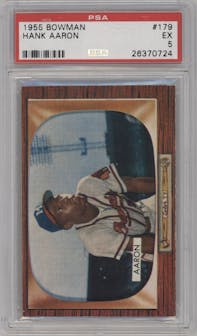 Hank Aaron from the 1955 Bowman set graded by PSA and given an overall grade of 5.