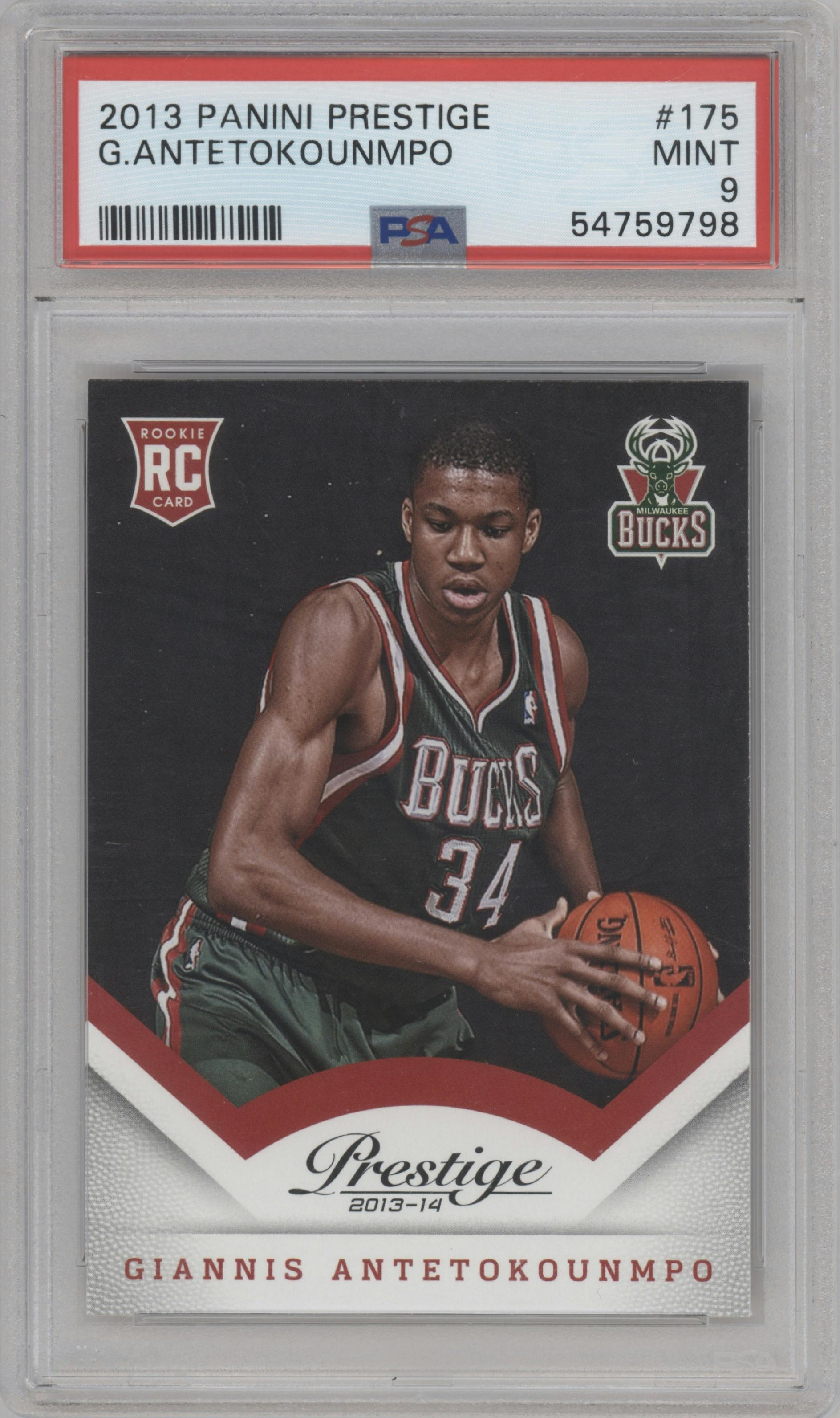 Giannis Antetokounmpo from the 2013-14 Panini Prestige set graded by PSA and given an overall grade of 9.