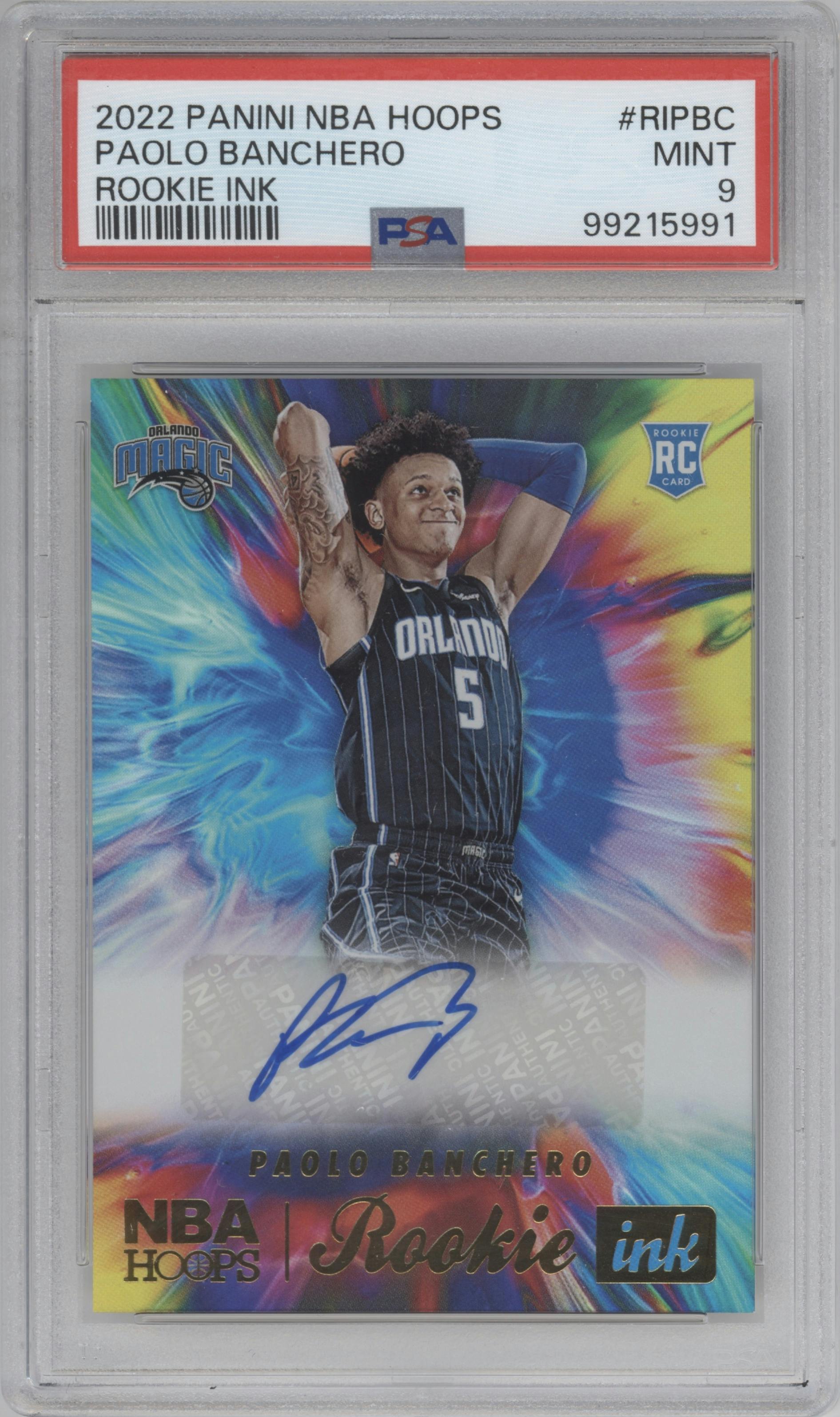 Paolo Banchero from the 2022-23 Panini NBA Hoops set graded by PSA and given an overall grade of 9.