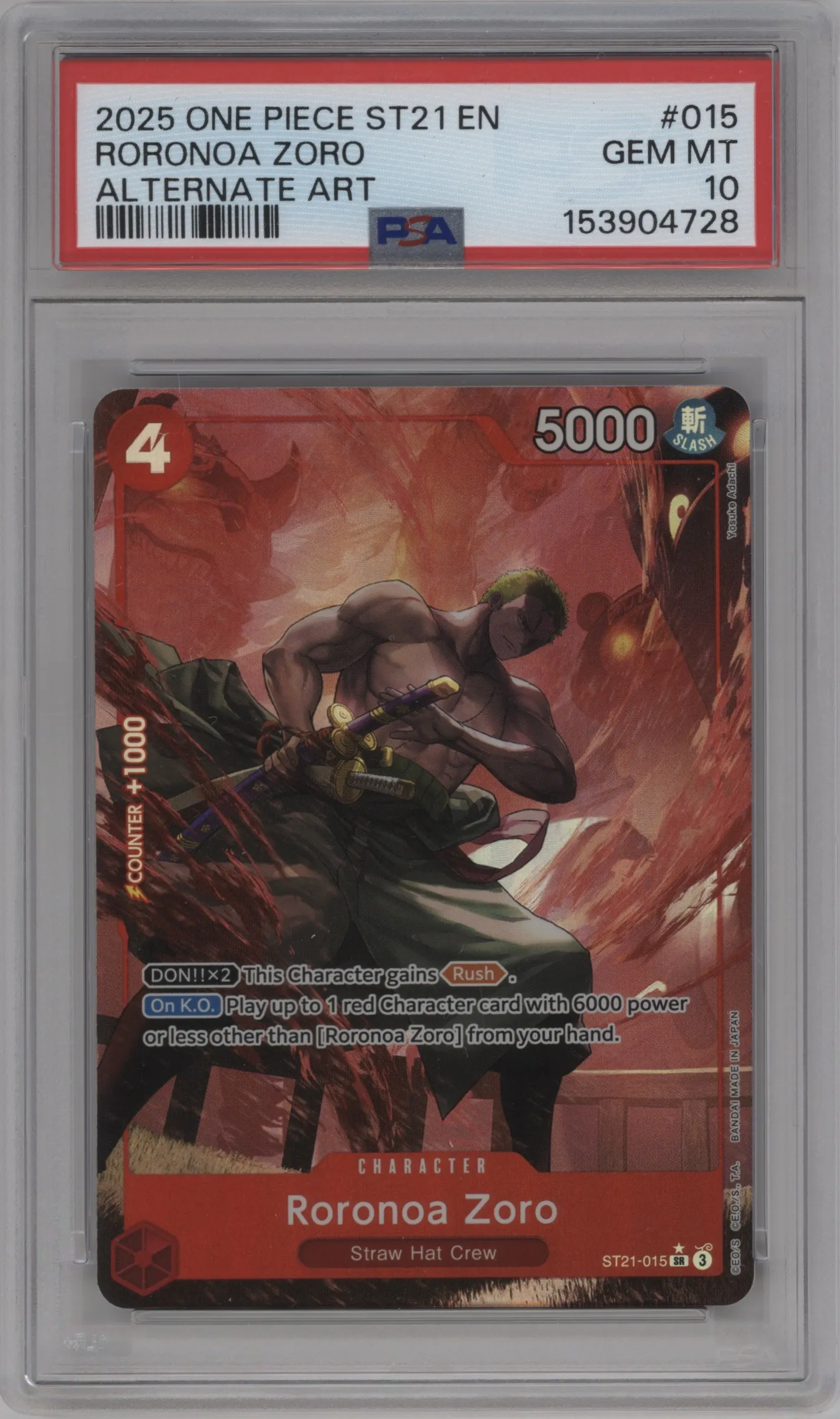 2025 One Piece Starter Deck Ex Gear5 Roronoa Zoro Alternate Art SR #ST21-015 SR PSA 10