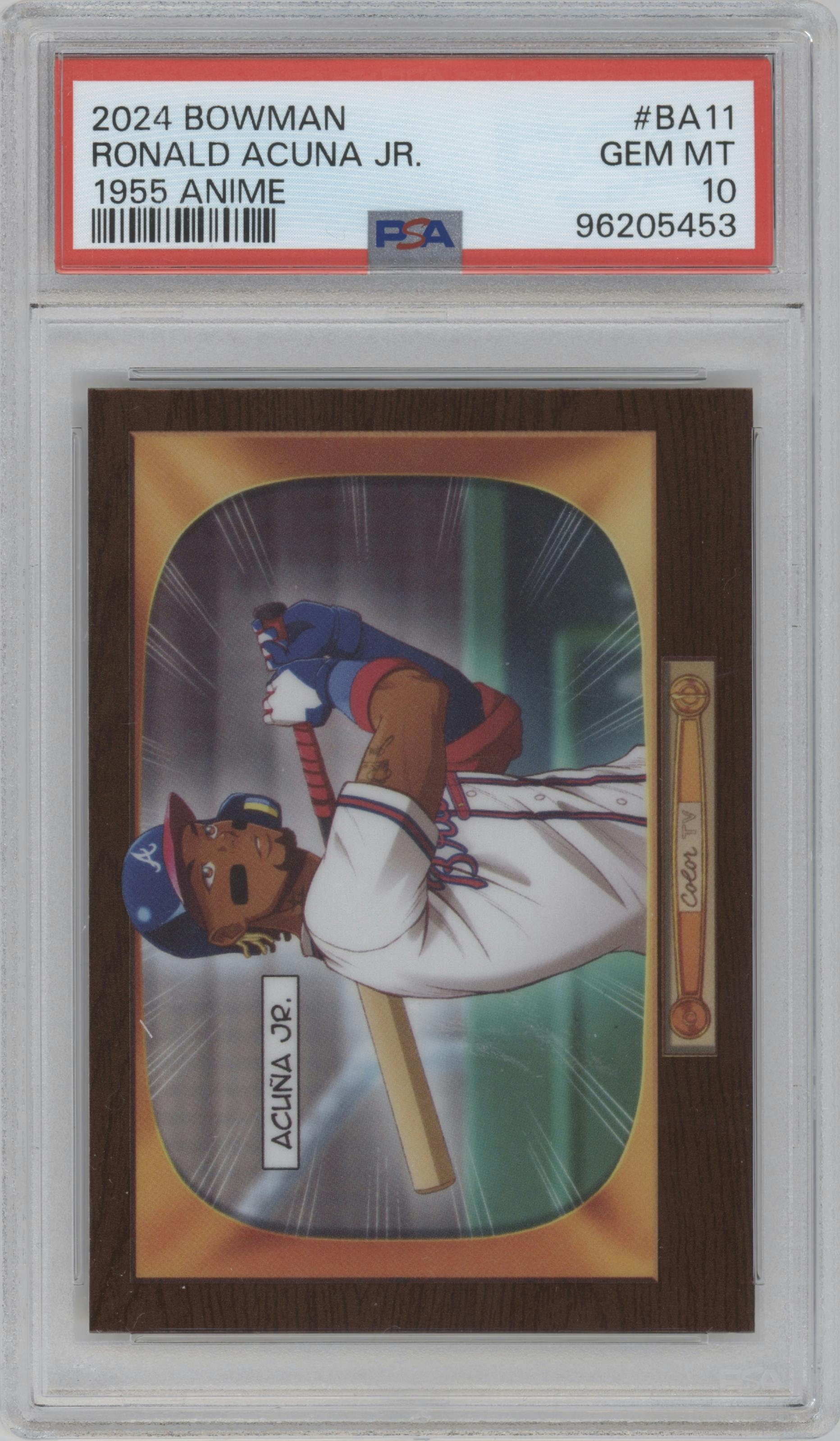 Ronald Acuna Jr. from the 2024 Bowman set graded by PSA and given an overall grade of 10.