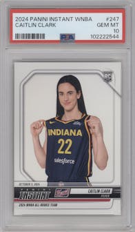 Caitlin Clark from the 2024-25 Panini Instant WNBA set graded by PSA and given an overall grade of 10.