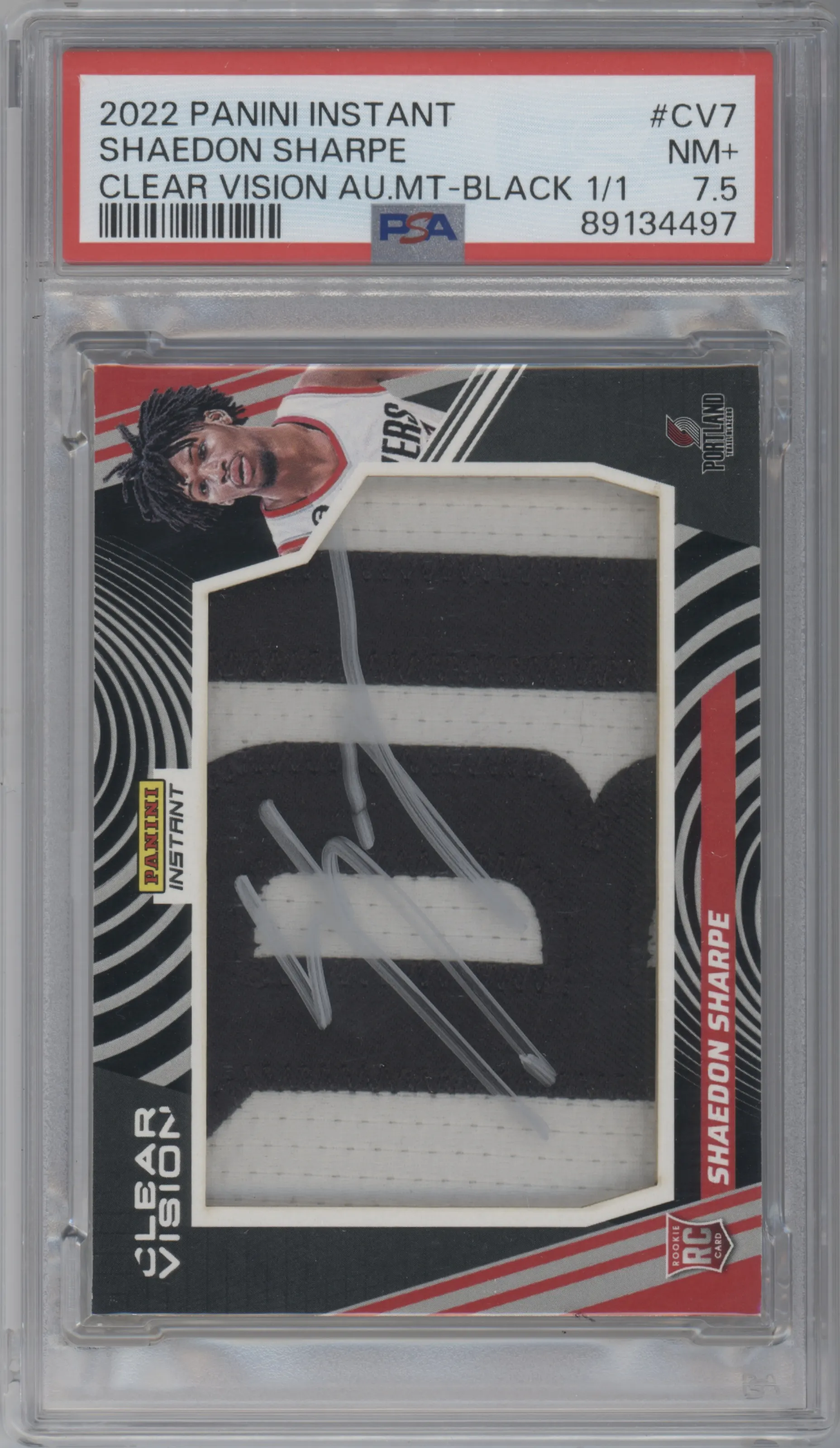 2022 Panini Instant Clear Vision Au.Mt. Shaedon Sharpe Black #CV7 PSA 7.5