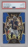 Justin Fields from the 2021 Panini Select set featuring a Blue Prizm parallel graded by PSA and given an overall grade of 10.