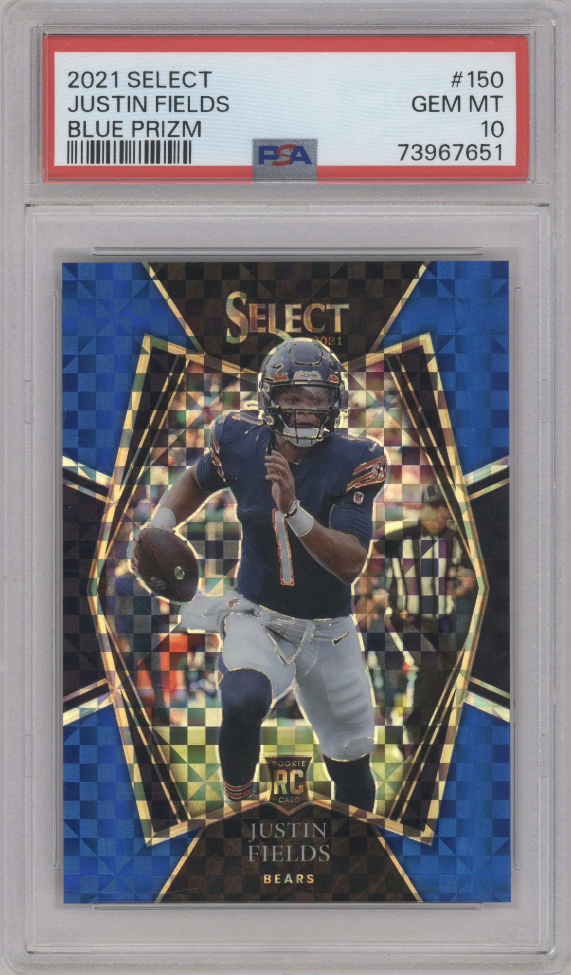 2021 Panini Select Pre.Lvl. Justin Fields Blue Prizm #150 PSA 10