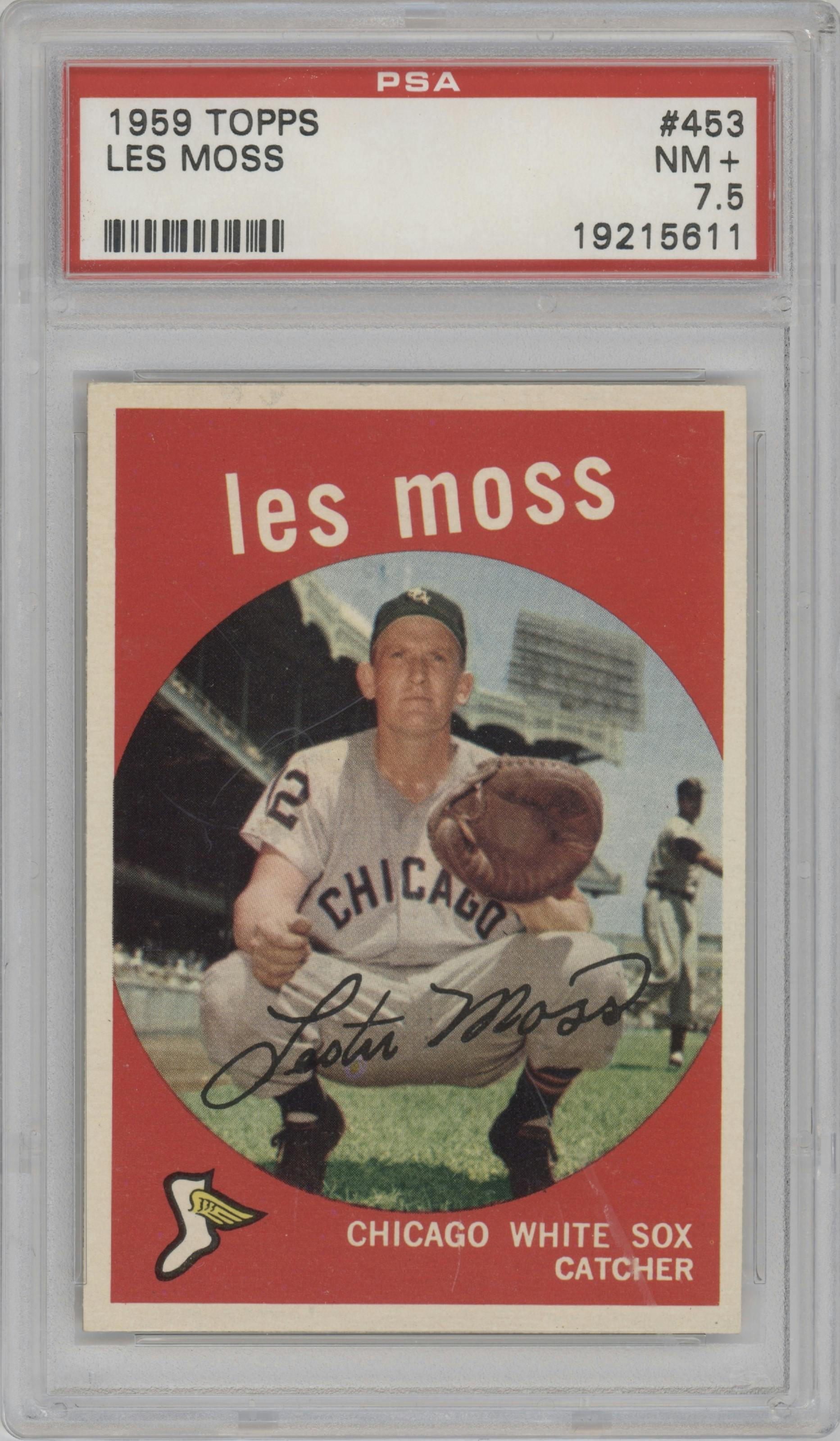 Les Moss from the 1959 Topps set graded by PSA and given an overall grade of 7.5.